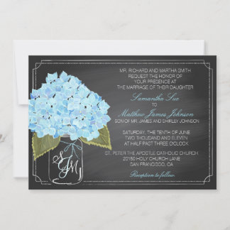 Blaue Hydrangea-Tafel Rustikale Hochzeit Einladung