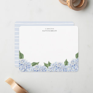 Blaue Hydrangea Wasserfarbengrenze mit Streifen Mitteilungskarte