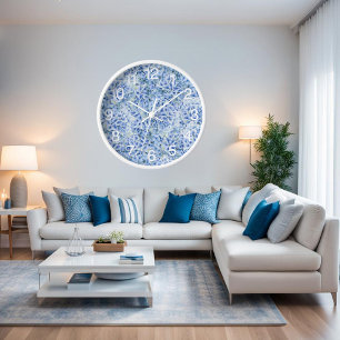 Blaue Hydrangeas - Blumenmuster Uhr