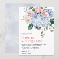 Blaue Hydrangeas Pastellrosa Rosen Hochzeit