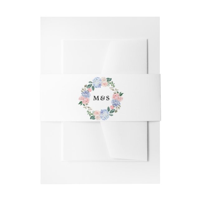 Blaue Hydrangeas Pastellrosa Rosen Hochzeit Einladungsbanderole (Vorderseite Beispiel)