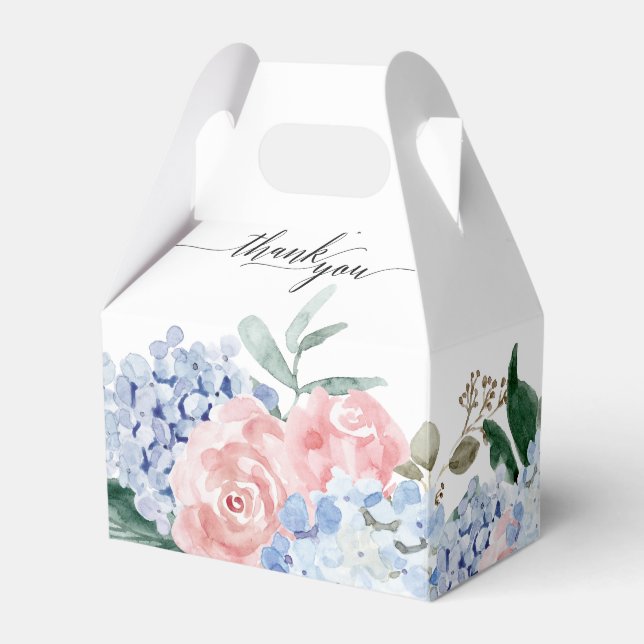 Blaue Hydrangeas Pastellrosa Rosen Hochzeit Geschenkschachtel (Vorderseite)