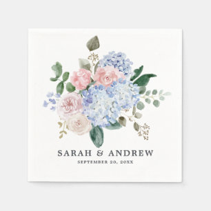 Blaue Hydrangeas Pastellrosa Rosen Hochzeit Serviette