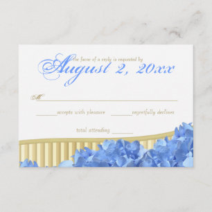 Blaue Hydrangeas und Goldstreifen RSVP Karte