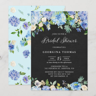 Blaue Hydrangeas und Rose Brautparty aus Halbpensi Einladung