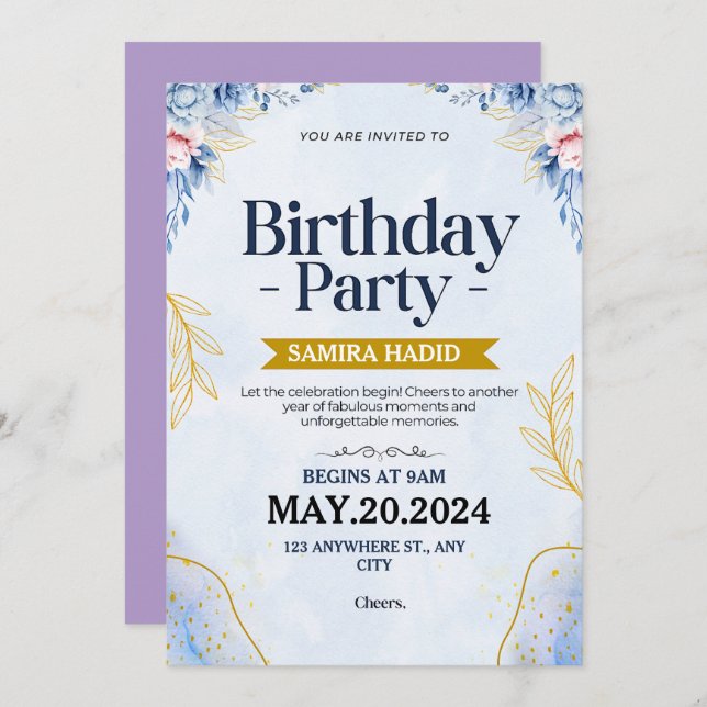 Blaue Illustration Einladung (Vorne/Hinten)