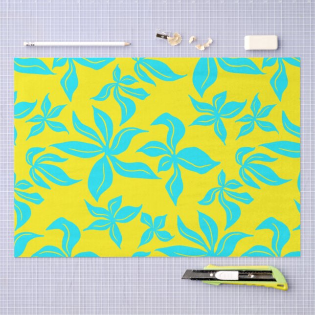 Blaue illustrierte Blumenmuster Seidenpapier (Handwerk)