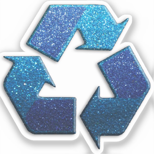 Blaue Imitate Glitzer Recycelnd Symbol Klimawandel Aufkleber (Vorderseite)