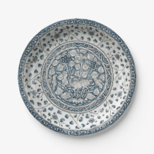 Blaue Imitate Porzellan Chinoiserie Hirsche Pappteller