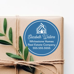 Blaue Immobilienfirma Chic Individuelle Makler Runder Aufkleber