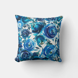 Blaue Indigo-Blumen Elegant Shabby Chic Kissen