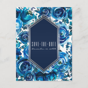 Blaue Indigo-Blumen-Hochzeit Termin vormerken Ankündigungspostkarte
