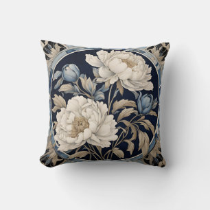 Blaue Indigo-Pfingstrose Blumenmuster  Kissen