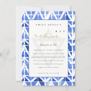 BLAUE INDIGO WASSERFARBE ZICKZACK BVT BAR MITZVAH DANKESKARTE