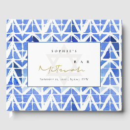 BLAUE INDIGO WATERCOLOR ZICKZACK BAR BAT MITZVAH GÄSTEBUCH