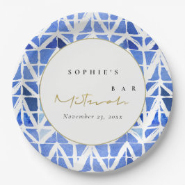 BLAUE INDIGO WATERCOLOR ZICKZACK BAR BAT MITZVAH PAPPTELLER