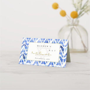 BLAUE INDIGO WATERCOLOR ZICKZACK BAR BAT MITZVAH PLATZKARTE