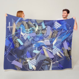 Blaue Indigostreifen, grau, abstrakte geometrische Fleecedecke