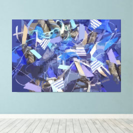 Blaue Indigostreifen, grau, abstrakte geometrische Leinwanddruck