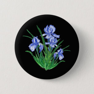 Blaue Iris auf Schwarzem Button