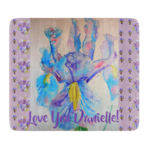 Blaue Iris-Blumen-Blumen-Kunstglas-Schneidbrett Schneidebrett