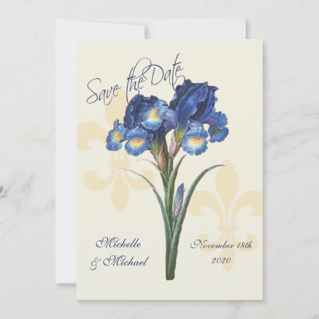 Blaue Iris Fleur de Lis Save-the-Date-Karte Save The Date (Vorderseite)