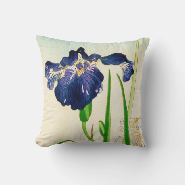Blaue Iris - japanischer Aquarelldruck Kissen (Vorderseite)