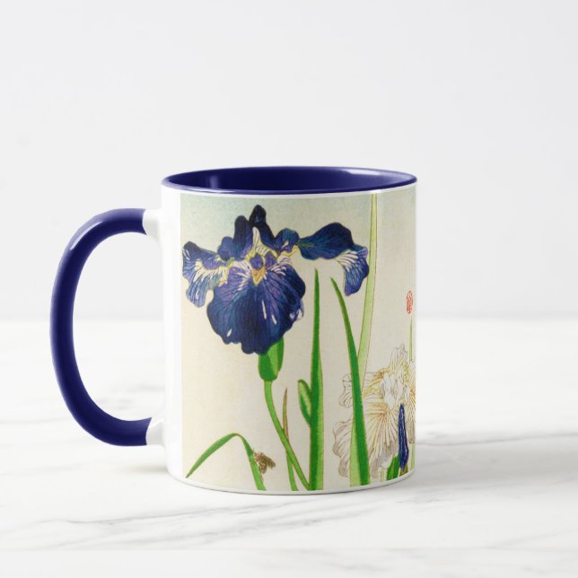 Blaue Iris - japanischer Aquarelldruck Tasse (Links)