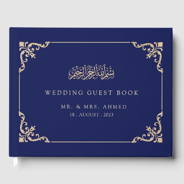 Blaue islamische Hochzeit Gästebuch (Vorderseite)