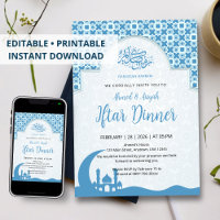 Blaue islamische Muster-Iftar-Dinner-Einladung