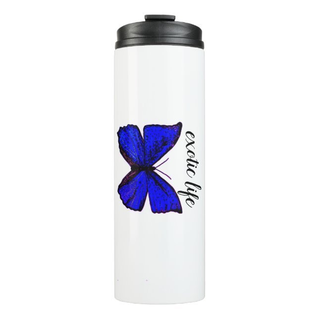 Blaue isotherme Schmetterlingsflasche Thermosbecher (Vorderseite)