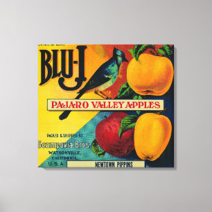 Blaue-J Apple-Kiste LabelWatsonville, CA Leinwanddruck