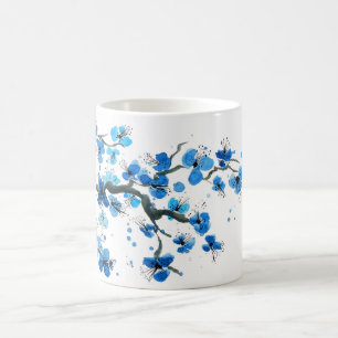 Blaue japanische Blüten Wasserfarbe Kaffeetasse