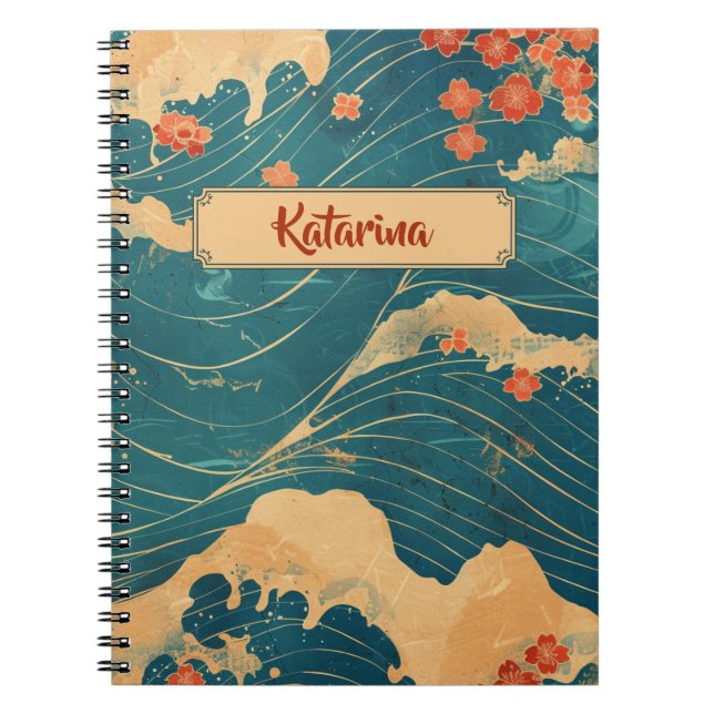 Blaue japanische Wave Cherry Blüten Klassisches Mu Notizblock (Vorderseite)