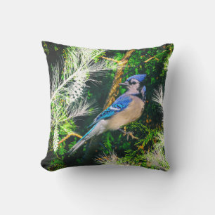 Blaue Jay-Anstecknadeln Stilisierte Vogel-Außenkis Kissen