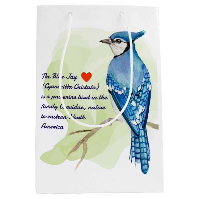 Blaue Jay-Aquarellmalerei Mittlere Geschenktüte (Vorderseite)