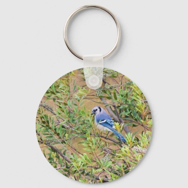 Blaue Jay auf Myrtle aus Südwax Schlüsselanhänger (Vorderseite)