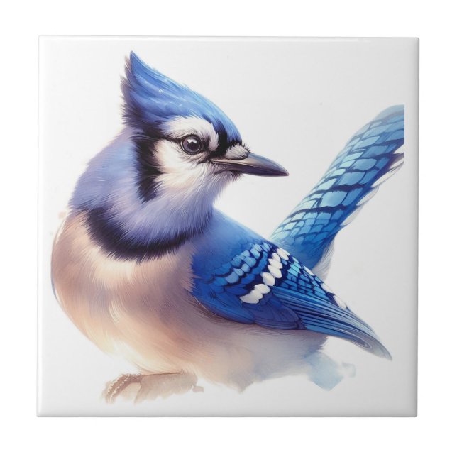 Blaue Jay Bird Art Fliese (Vorderseite)