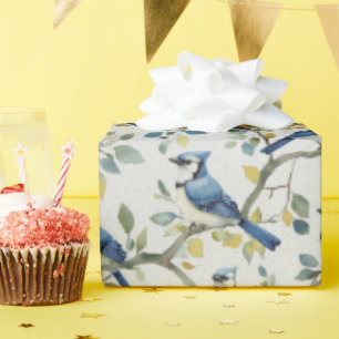 Blaue Jay Bird Branchen und Blüten Geschenkpapier
