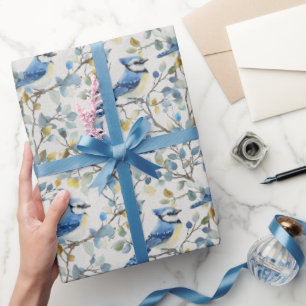 Blaue Jay Bird Branchen und Blüten Geschenkpapier