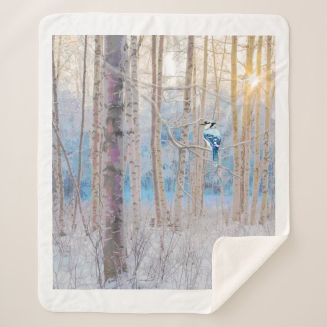 Blaue Jay Bird in Forest Nature Art Sher Sherpadecke (Vorderseite)