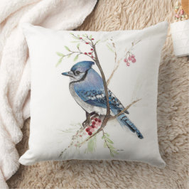Blaue Jay Bird Wasserfarben Art Throw Kissen