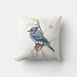 Blaue Jay Bird Wasserfarben Art Throw Kissen