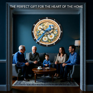 Blaue Jay Daisy Erbe Große Wanduhr