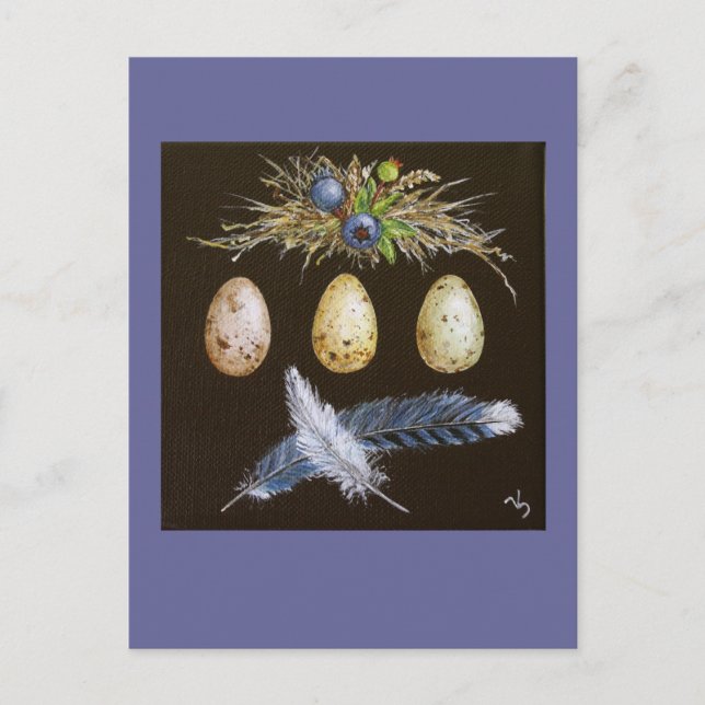 Blaue Jay-Eier mit Blaubeeren-Postkarte Postkarte (Vorderseite)