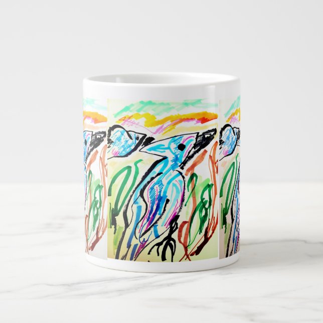 Blaue Jay fliegen Frühjahr-Zeit Jumbo-Tasse (Vorderseite)
