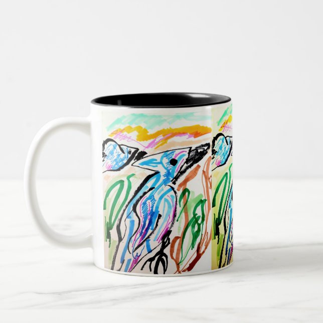 Blaue Jay fliegen Frühjahr-Zeit Zweifarbige Tasse (Links)