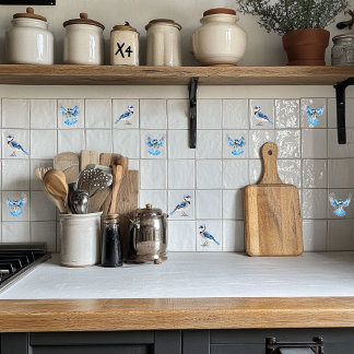 Blaue Jay im Flug Fliese