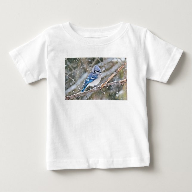 Blaue Jay im Schneesturm Baby T-shirt (Vorderseite)