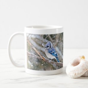 Blaue Jay im Schneesturm Kaffeetasse